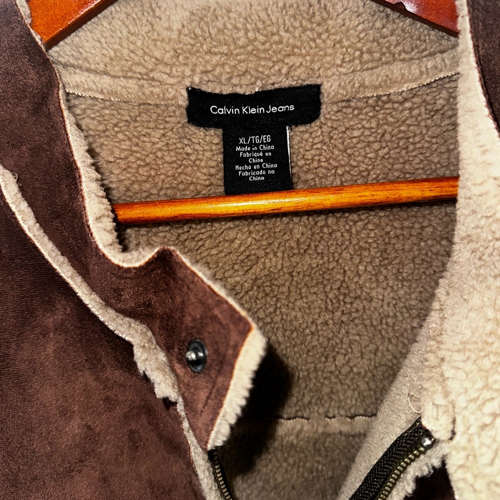 Calvin Klein Jeans Brown Shearling Bomber Jacket - Picture 2 of 5